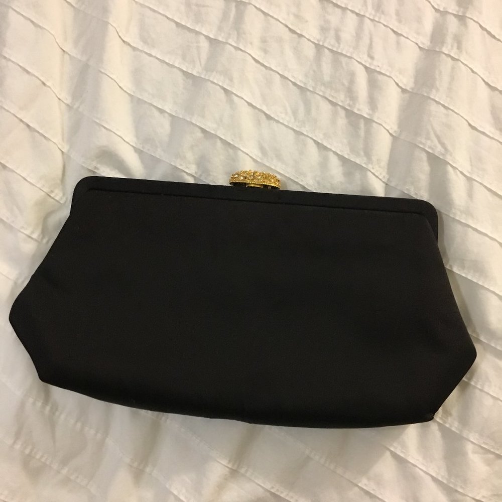 Vintage Kiss Lock Clutch Black Gold Glam